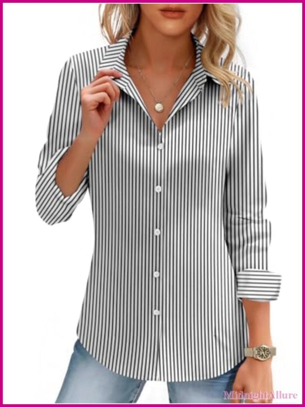 Women's Slim Fit Long Sleeve Button Down Shirt Office Work Blouse